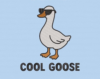 Cool Goose Embroidery Design, Funny Goose with Sunglasses Embroidery, Cute Farm Goose Design for Machine Embroidery