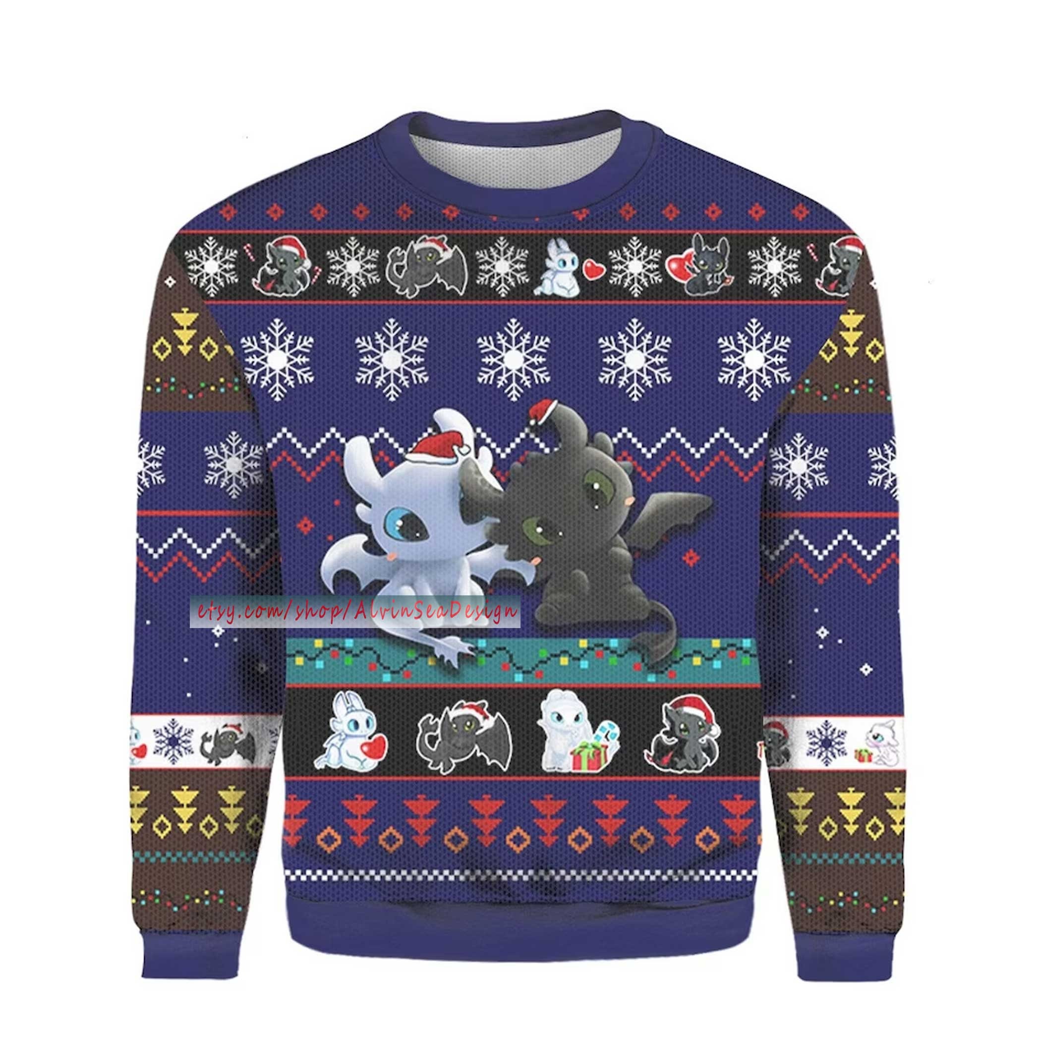 Discover Toothless And Light Fury from How To Train Your Dragon Christmas Ugly 3D Sweater