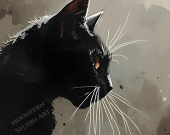 黒猫の水彩イラスト：エレガントな猫のアート（デジタルダウンロード