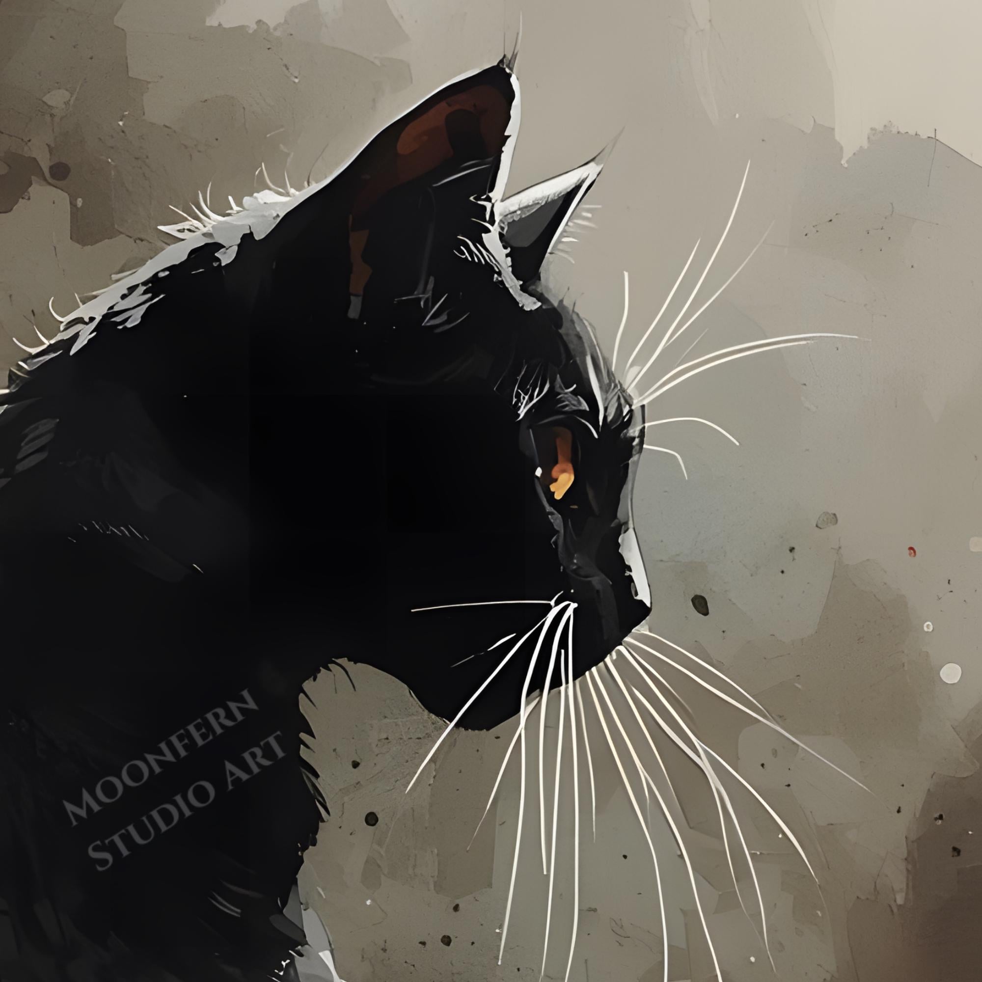黒猫の水彩イラスト：エレガントな猫のアート（デジタルダウンロード