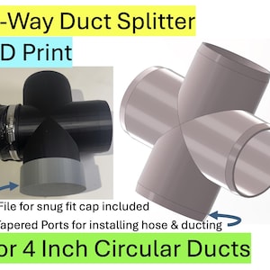 4"4-Way Duct Splitter mit Kappe | DIGITALE DATEI | Belüftung, Staubsammlung, HKL