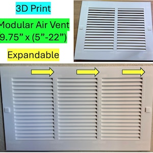 Kit modular de ventilación / **ARCHIVO DIGITAL para impresión 3D** / 24,8 cm de alto, 17,8-55,9 cm de ancho / Juego de 5 archivos STL / Rejilla de pared