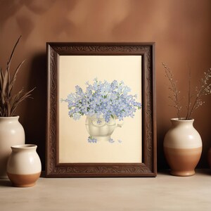 blue and yellow flower pot digital print| pastel spring blue and yellow bontanical floral artwork| cottagecore floral home decor |