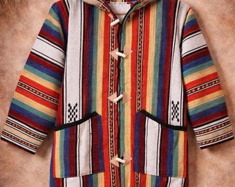 Handmade Moroccan Wool Hooded Djellaba – Unisex Berber Qashabiya Jacket – Moroccan Mini Djellaba Hoodie – Boho Ethnic Coat for Men & Women
