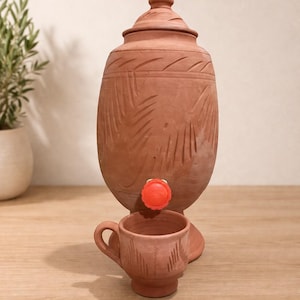 Handmade Moroccan Clay Water Dispenser (Tbougalt) – Natural Terracotta Filter with Tap – 6L Eco-Friendly Water Cooler