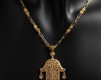 Gold Tone Hamsa Necklace – Moroccan Hand of Fatima Pendant | Meaningful Valentine’s Day Gift | Heritage Jewelry