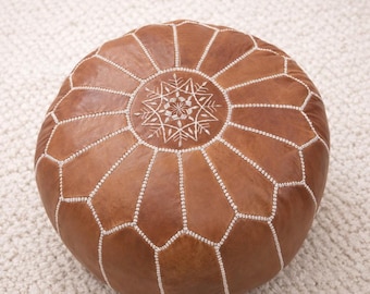 Handmade Moroccan Leather Pouf  | 100% Genuine Leather Ottoman | Unfilled Floor Cushion | Boho Home Decor | 20x20x12 Inches