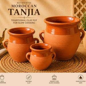 Handmade Moroccan Tanjia | Traditional Clay Cooking Pot | Large Medium Small Sizes | Authentic Marrakech Pot | Eid Gift