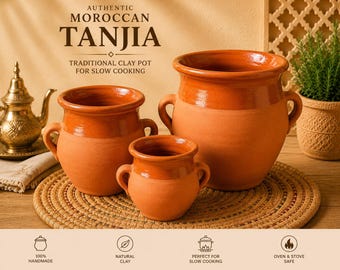 Handmade Moroccan Tanjia | Traditional Clay Cooking Pot | Large Medium Small Sizes | Authentic Marrakech Pot | Eid Gift