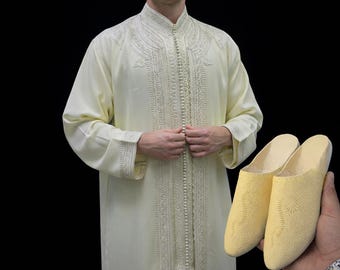 Moroccan Men’s Djellaba | Handmade Embroidered Moroccan Kaftan for Men | Traditional Arabic Thobe | Elegant Islamic Wear