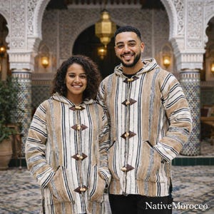 Sudadera con capucha de lana bereber hecha a mano – Chaqueta unisex marroquí