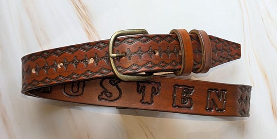 Personalized Engraved Leather Belt, Men's Anniversary Gift, Brown Western Style (1 1/2" Width)