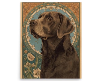 Labrador Retriever Print, Elegant Art Nouveau Dog Poster, Vintage Black Lab Portrait Gift, Antique Floral Wall Art, Funny Pet Themed Decor