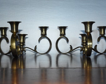 vintage pair of brass candle holders ~ holds four tapers each ~ 1980's ~ contempoary