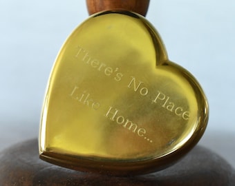 Vintage Brass Heart  Paper Weight - "There's No Place Like Home"  -  Desktop Organizer - Retro