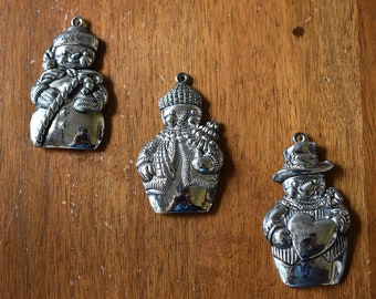 vintage trio of snowman ornaments - silverplated - Gorham - christmas ornaments - holiday decor
