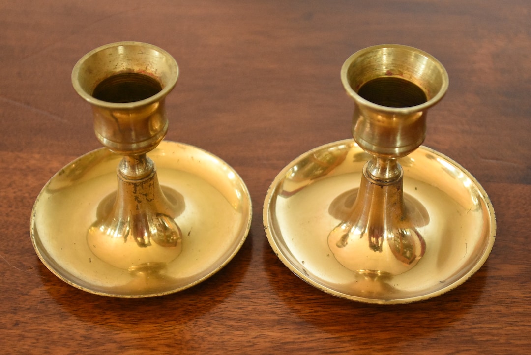 Vintage Pair of Worn Brass Candlesticks Brass Tulip Candlesticks Tapers