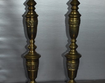 vintage pair of very tall asian inspired brass candle sticks ~ 25" tall ~ chinoserie ~ 1970's Taiwan