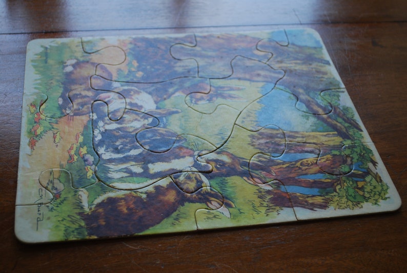 Ephemera hidden puzzle 1950/'s Nursery decor rabbits cat puzzle vintage childrens jigsaw puzzle - C M Burd P and M Co