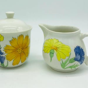 Ernestine, Salerno Italy, Creamer & Sugar Bowl, Hand-Painted Mid Century Italian Pottery
