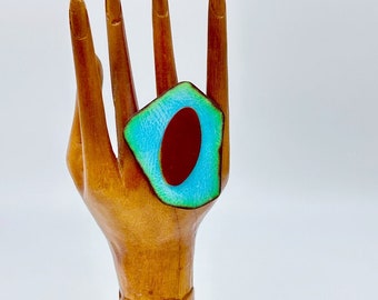 Leather Ring with Adjustable sizing in Turquoise Blue and Chocolate Brown