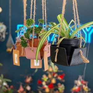 Hanging Plant Holder in handmade leather