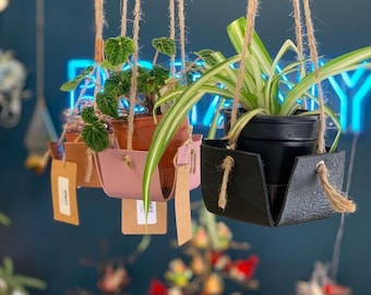 Hanging Plant Holder in handmade leather