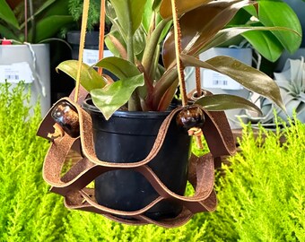 Hanging Plant Holder in handmade leather