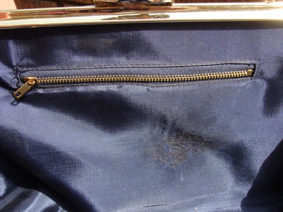 Vintage 1970s Navy Blue Handbag Purse Vinyl Faux … - image 7