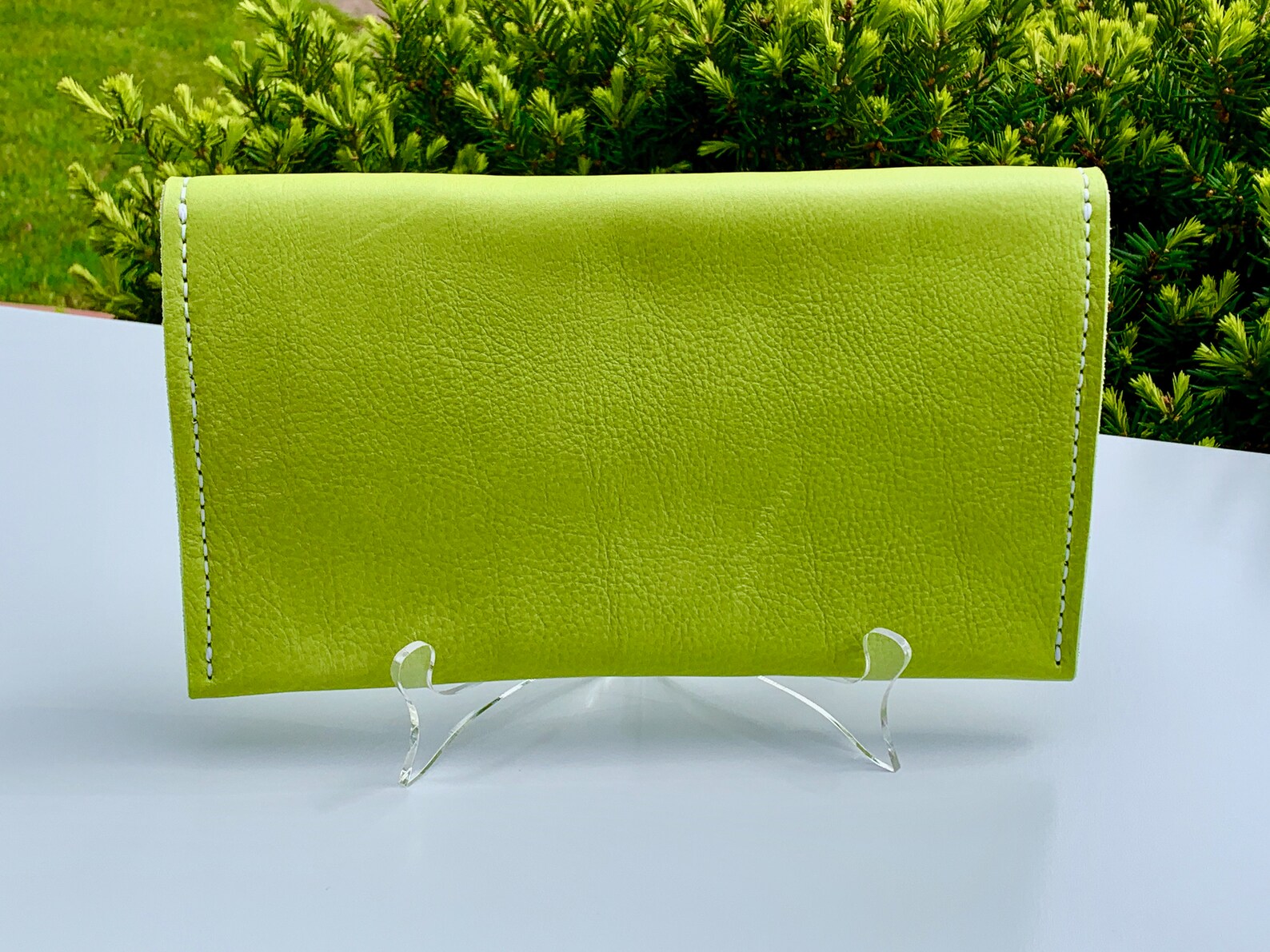 Lime Green Leather Clutch Purse with Silver and Rhinestone Etsy