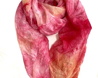 Silk Scarf, Mulberry Silk, Peach Silk Scarf, Hair Wrap, Pink Scarf, Hand Painted Scarf, Sustainable Fashion, Silk Shawl, Head covering