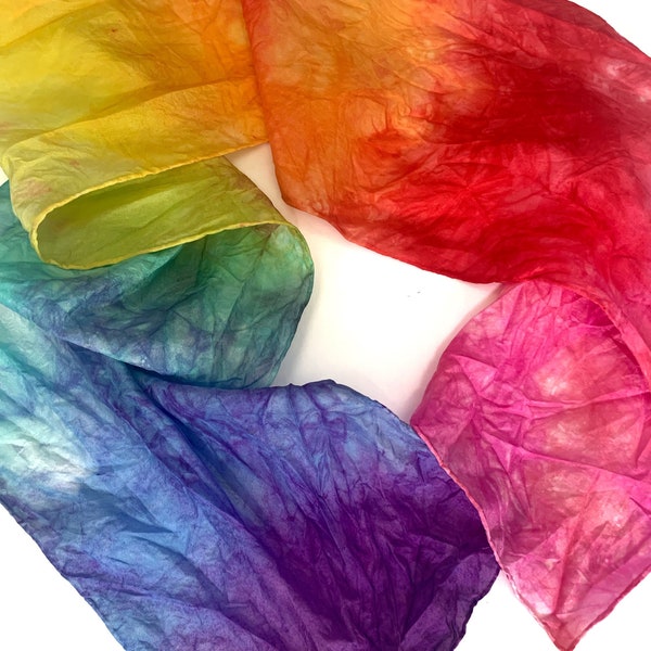 Silk Scarf, Rainbow Scarf, Waldorf Playsilk, Hand Kite, Streamer, Sensory Toy, Rainbow Play Silk, Habatoi Silk