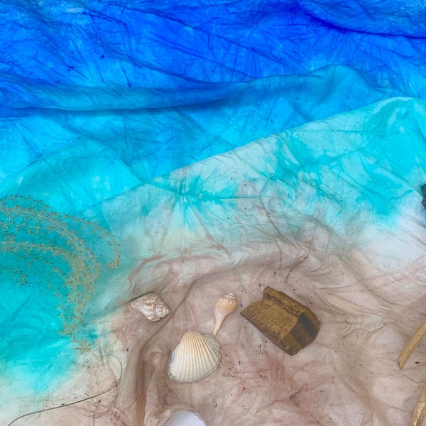 Play Silk Scarf, 35x35, Beach Play Silk, Blue, Eco Friendly Toy, Waldorf Inspired, Montessori, Water Silk, Turquoise, sensory toy