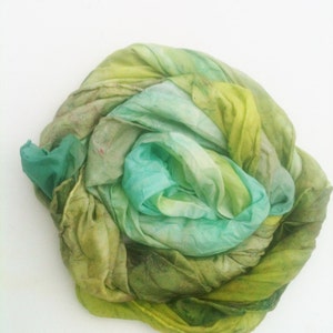 Hand Painted Silk Scarf, Green Play Silk, Wild Rag, Waldorf Play Silk, Color Therapy Silks, Chakra Silks, Montessori Toy, Waldorf Toy,