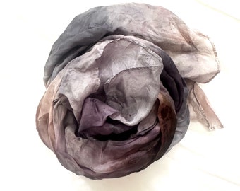 Silk Scarf, Mulberry Silk, Neutral Silk Scarf, gray scarf, Hair Wrap, Hair Bow, Hand Painted, Sustainable Clothing, Head covering