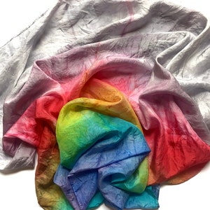 Waldorf Rainbow Stripe Play Silk,  Rainy Day Rainbow,  Gray, Montessori, Sensory Toy, Waldorf Silk Canopy, Color Therapy, Chakra Silk,