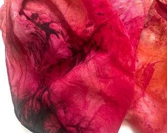 Silk Scarf, Mulberry Silk, Bandana, Hair Wrap, Scarf, Hand Painted, Sustainable Clothing, pink orange scarf