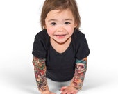 Wild Rose Baby Girl Tattoo Shirt (Bodysuit with Tattoo Sleeves) - Sunflower Sugar Skull Sparrow