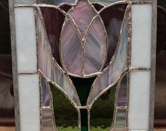 Ręcznie wykonany witrażowy łapacz słońca, zawieszka na okno, ok. 11" x 8-1/2"