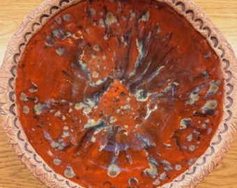 Round Glazed Pottery Bowl - Approx 10" diameter
