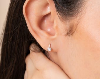 Orecchini pendenti solitari in argento sterling per donna / Orecchini con diamanti CZ / Gioielli minimalisti / Regalo elegante per lei