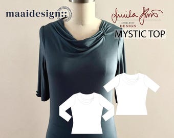 Mystic top PDF sewing pattern, UK 8-20, Advanced beginner, Two sleeve length options.