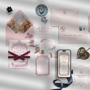 Luxury Regency wedding stationery suite with envelope liner, and animated invitation