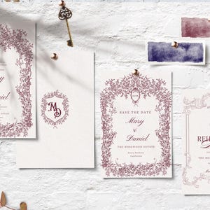 Regency Wedding Invitation Suite, Royal Crest Canva Template, Vintage Estate Wedding Invitation, Editable Download