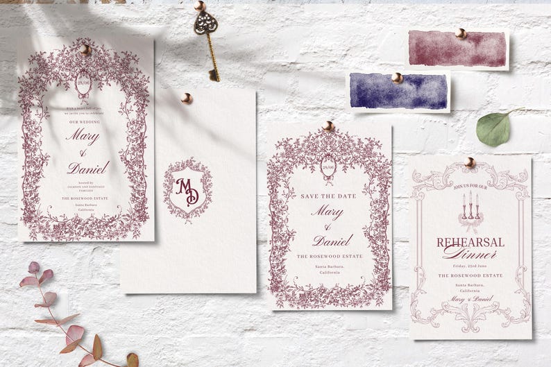 Regency Wedding Invitation Suite, Royal Crest Canva Template, Vintage Estate Wedding Invitation, Editable Download
