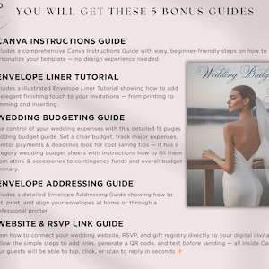 Wedding planning bonus guides included with editable Canva wedding invitation template