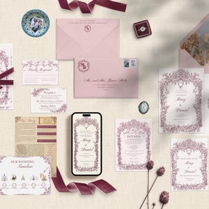 Complete Regency wedding invitation collection with matching wedding stationery pieces