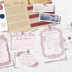 Matching wedding stationery set with invitation card, RSVP card and wedding details insert