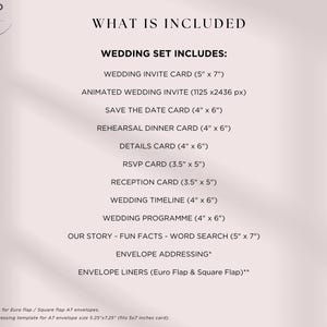 Wedding invitation suite template including invitation, RSVP card, save the date and animated video invite