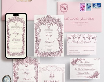 Victorian Regency Era Wedding Invitation Template, Royal Crest Wedding Invite, Vintage Estate Wedding Invitation, Editable Canva Template